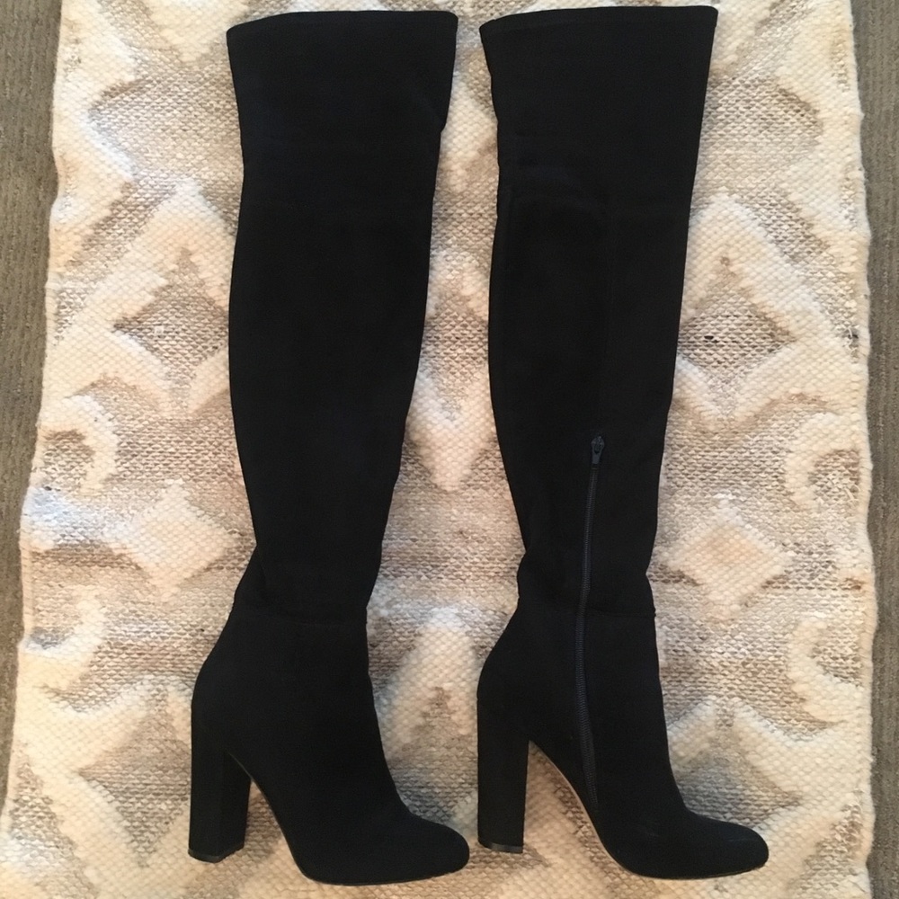 ALDO Real Suede Heeled Over the Knee Boots Black